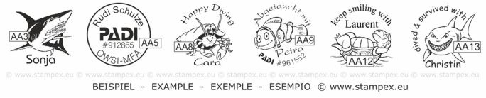 20mm Examples of scuba dive log book stamps