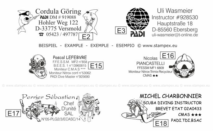 58x22mm Examples of scuba dive log book stamps