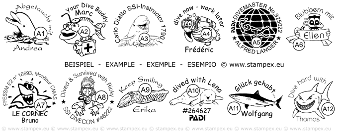 Examples of scuba dive log book stamps